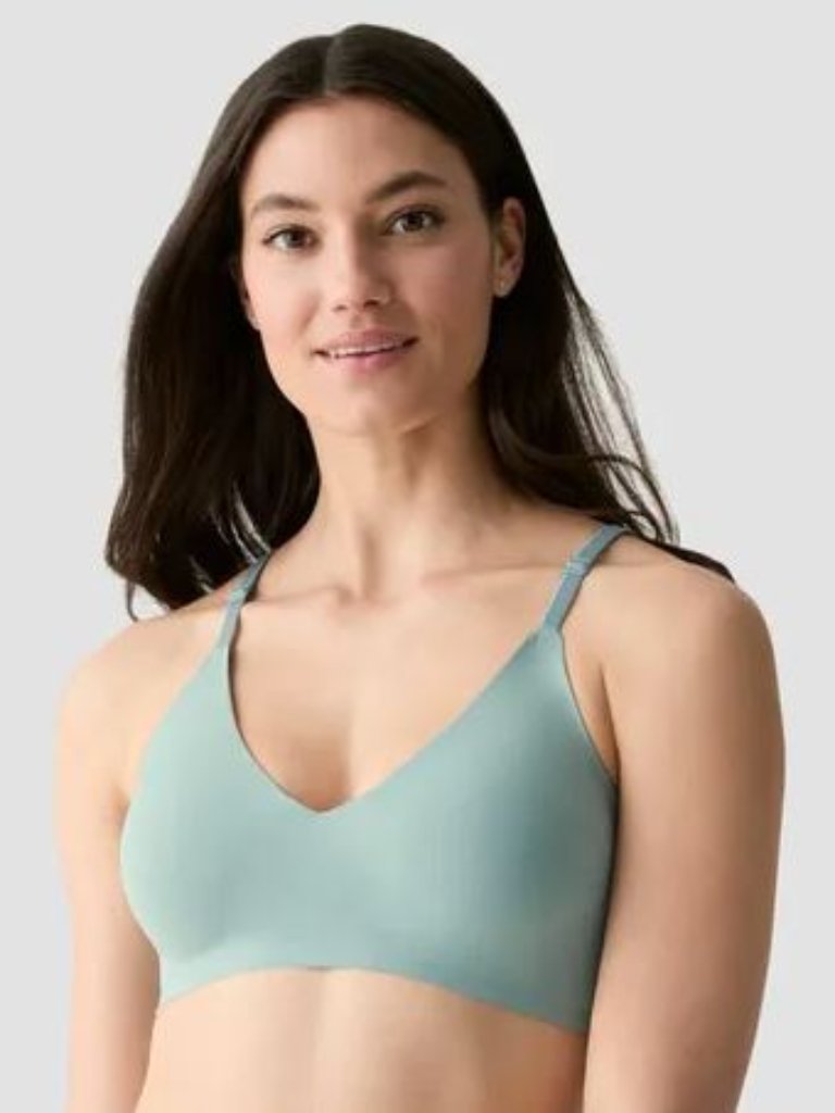 True & Co Sea Blue Boost Plunge V-Neck Wireless Lace Adjustable Bra Size L
